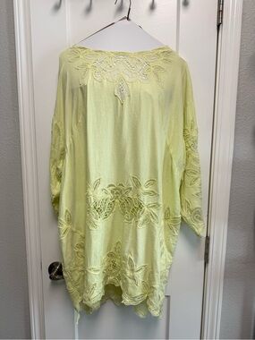 Anthropologie Chartreuse Embroidered Women's Tunic Top